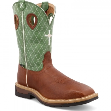 Twisted X Mens Steel Toe Lite Metguard Work Boot Cognac Glazed Pebble/Lime