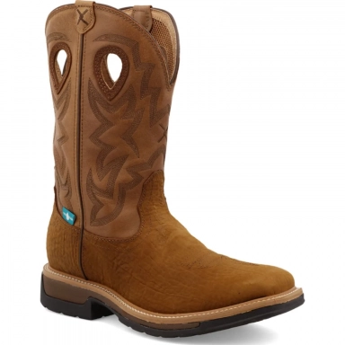 Twisted X Mens 12" Western Work Boot Dark Brown - Tan