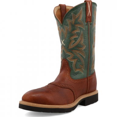 TwistedX Mens Cowboy Work Boot Cognac Glazed Pebble Dark Green MSC0005