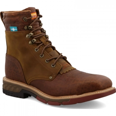 Twisted X Mens 8" CellStretch Lacer Work Boot Distressed Saddle/Cognac