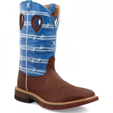 Twisted X Mens 12 Western Work Boot Burgundy - Sky Blue