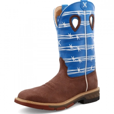 Twisted X Mens 12" Western Work Boot Burgundy - Sky Blue