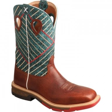 Twisted X Mens 12 Western Work Boot Cognac - Dark Green