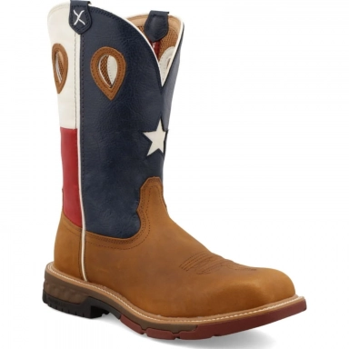 Twisted X Mens 12" Western Work Boot Light Brown - Texas Flag
