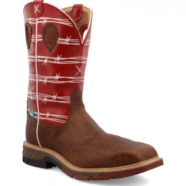 Twisted X Mens 12" Western Work Boot Distressed Saddle - Ruby