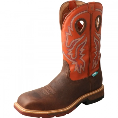Twisted X Mens 12" Western Work Boot Brown - Orange