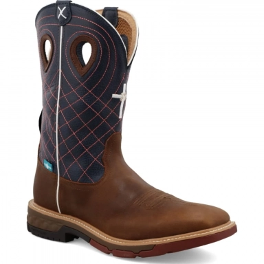 Twisted X Mens 12" Western Work Boot Mocha - Navy
