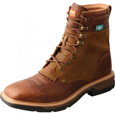 Twisted X Mens 8 CellStretch Lacer Work Boot Distressed Saddle/Cognac