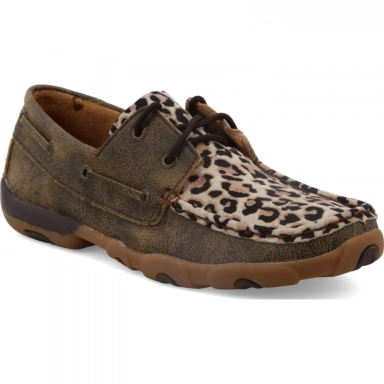 Twisted X Womens Driving Moccasin Distressed - Leopard