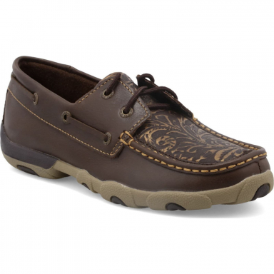 TwistedX Womens Driving Moccasin Brown Emboss Flower WDM0070