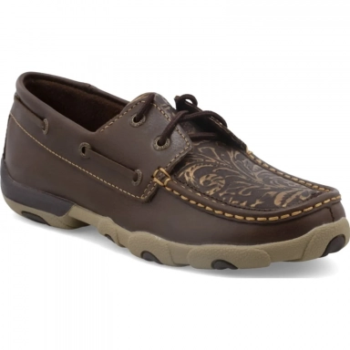 Twisted X Womens Driving Moc Shoe Brown - Embossed Flower