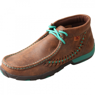 TwistedX Womens Driving Moccasin Brown Turquoise WDM0093
