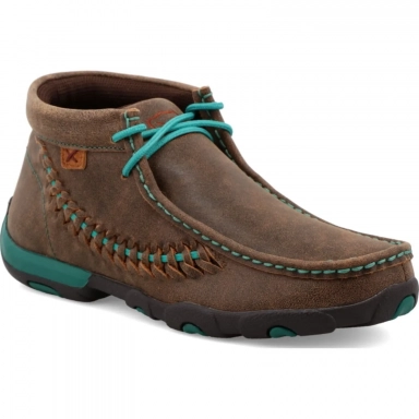 Twisted X Womens Driving Moccasin Brown - Turquoise