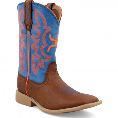 Twisted X Kids Hooey Casual Boot Cognac Bullhide - Neon Blue