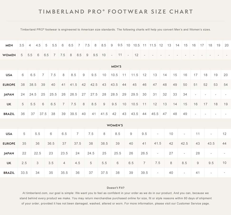 Timberland Size Chart