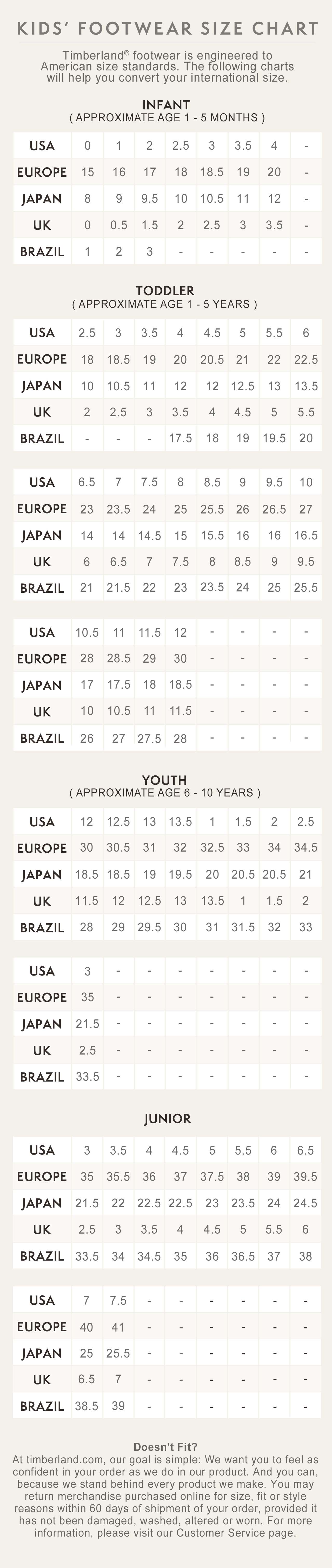 timberland mens size chart